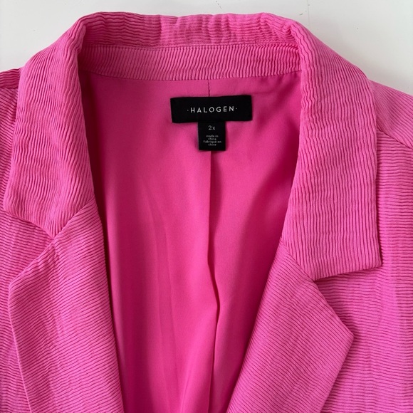 Halogen Women's Bright Pink Corduroy Trench Jacket Ribbed Lightweight Size 2X - Picture 3 of 10